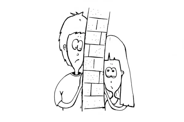 社会的孤立に苦しむ少女と少年 黒と白の漫画 ラスター — ストック写真