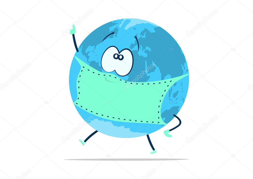 Planet earth in a mask on a white background. Flat vector.