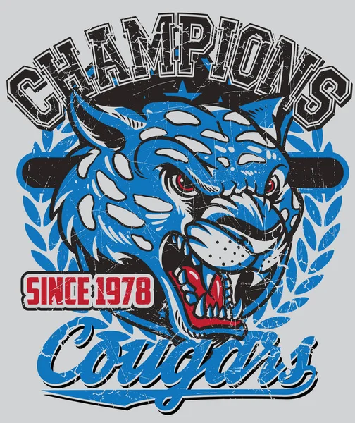 Champions Cougars Illustration Design — Stockvektor