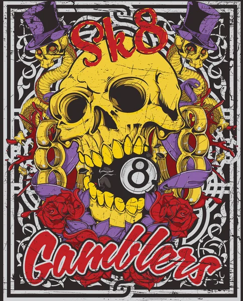 Gamblers Desain Gambar Tengkorak - Stok Vektor