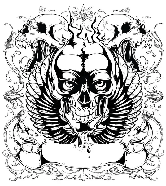 Winged Skull Illustration Design — Stock Vector