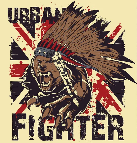 Bear Urban Fighter Ontwerp — Stockvector