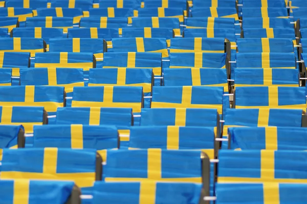 Abstrakt vy över stolarna med svenska flaggor på Stockholm FIM — Stockfoto