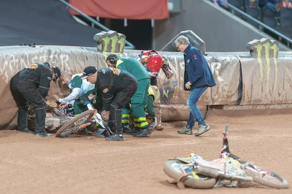 Crash między Iversen i Janowski w Sztokholmie FIM Speedway gra — Zdjęcie stockowe