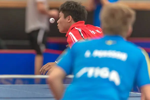 Hráči na stolní tenis turnaj Soc v aréně Eriksdal — Stock fotografie