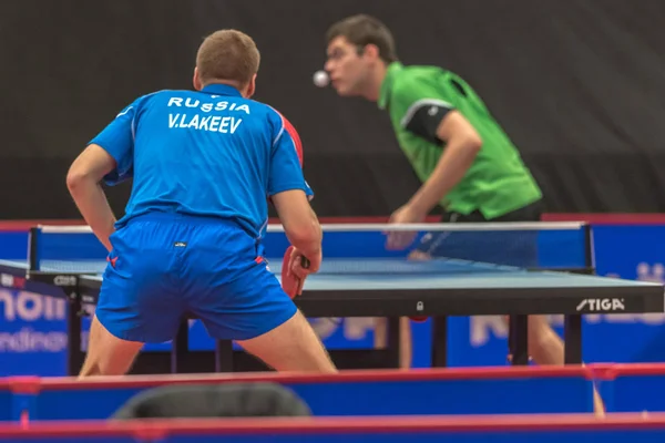 Jugadores en el torneo de tenis de mesa SOC en la arena Eriksdal — Foto de Stock