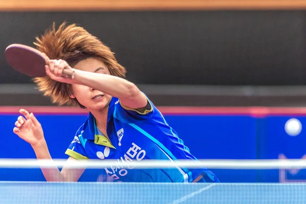 Chia Hsuan Lin (Tpe) vs Hyojoo Choi (Kor) op de tafeltennis te — Stockfoto