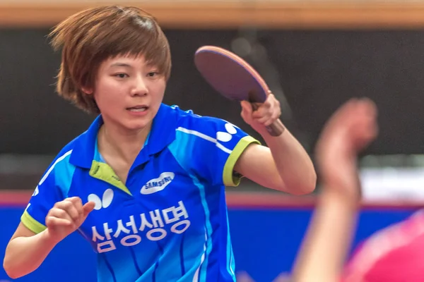 Chia Hsuan Lin (TPE) vs Hyojoo Choi (KOR) en el tenis de mesa a — Foto de Stock