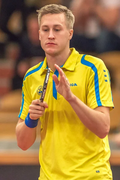 Dimitrij Ovtcharov (Ger) vs Mattias Karlsson (Swe) in de tabel — Stockfoto