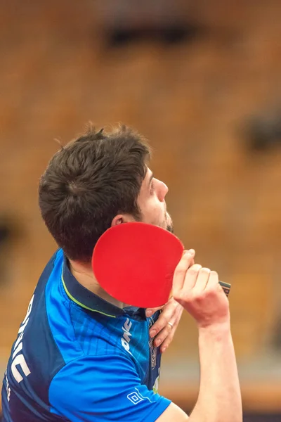 Dimitrij Ovtcharov (GER) vs Mattias Karlsson (SWE) en la tabla — Foto de Stock