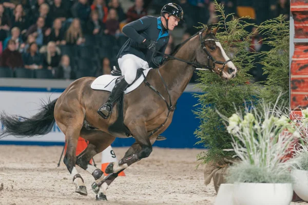 Cavalcare e guidare la concorrenza in Svezia International Horse Sho — Foto Stock