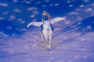 İle İsveç uluslararası bir beyaz kanatlı at Pegasus göster