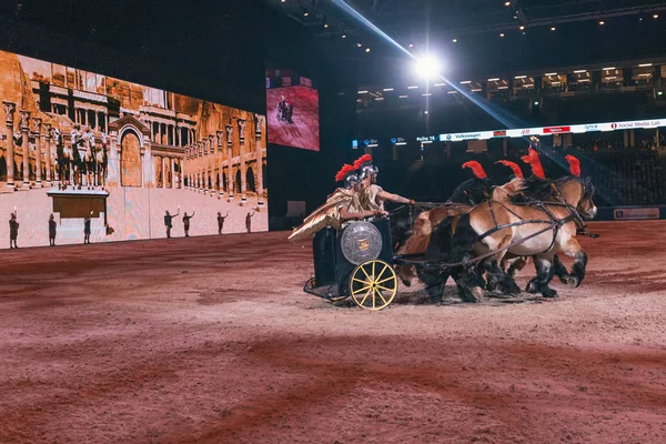 Roman kočár Ukázat událost na Švédsko mezinárodní Horse Show — Stock fotografie