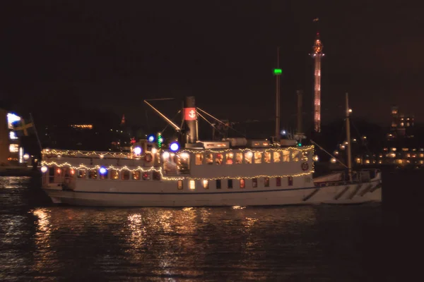 Steamboat going out for a christmas dinner cruise with Djurgarde — Stock Photo, Image