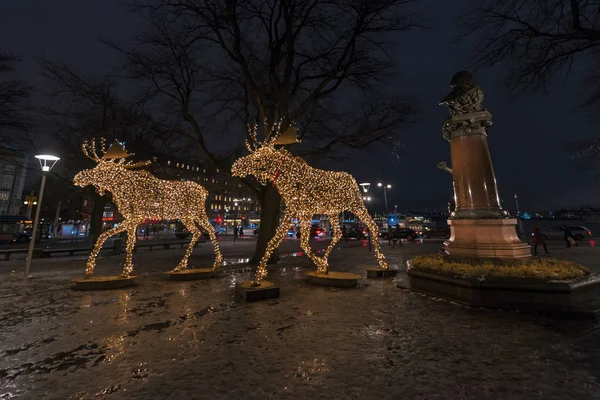 Group of Christmas moose made of led lights at Nybrokajen with t — Stock Photo, Image