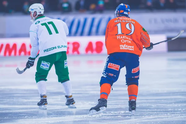 Pizzoni Elfving and Nilsson at the bandy game between Hammarby a — Stock Photo, Image