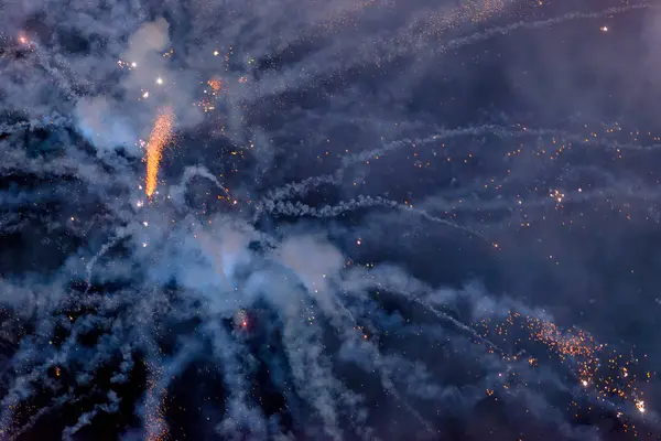 Fireworks after the prize cermony at FIS Parallel slalom city ev — Stock Photo, Image