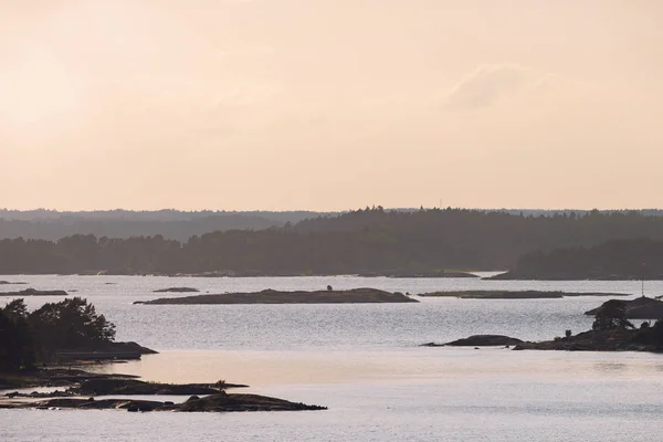 Archipelago of Stockholm as seen from passenger ship during even — Stock Photo, Image