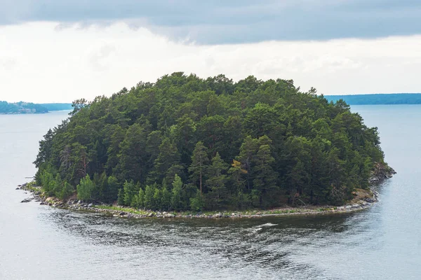 Mała okrągła wyspa całkowicie pokryte jodły w swedi — Zdjęcie stockowe