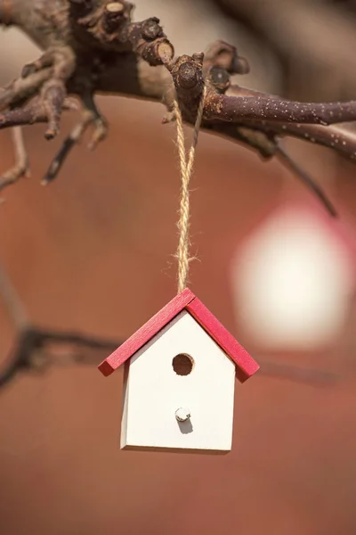 Маленький милий будинок для комах в червоно-білому під час весни на — стокове фото