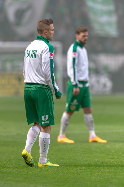 Hammarby players warming up for the second half at the derby gam
