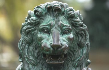 Bir bronz heykel Kraliyet aslan pençeleri o ile önden görünümü