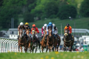 Satır jockeys düz Hızlı at atların Natio hızda
