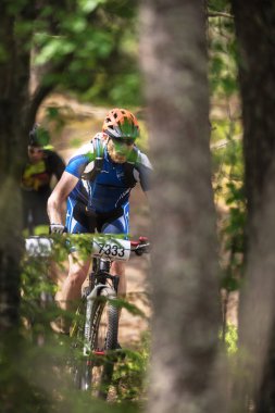 Grup Mtb bisikletçi ormanları o yemyeşil olay Lida döngü