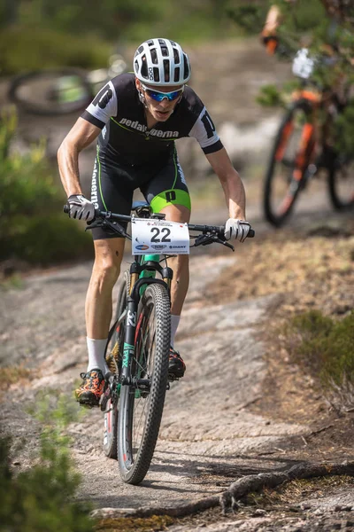 Mikael Flockhart en el evento de bicicleta de montaña Lida Loop en primer plano — Foto de Stock