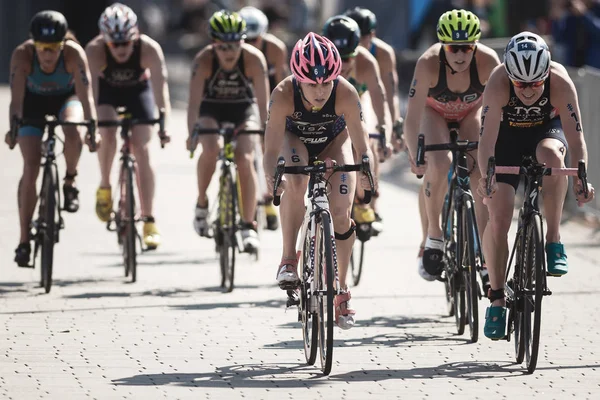 Chasing group with Stimpson and Spivey cycling in the womens ITU — Stock Photo, Image