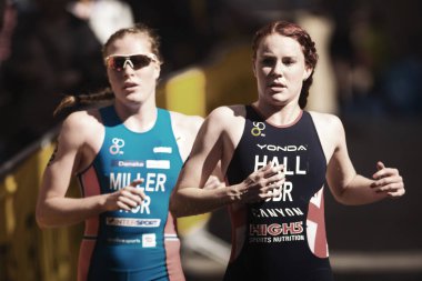 Lucy Hall closeup (Gbr) ve Lotte Miller (Nor) koşma vasıl