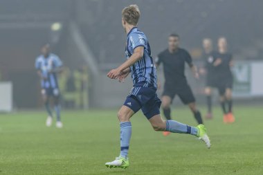 Solna, İsveç, Mart, 18, 2018: Djurgarden orta saha oyuncusu Jonathan Augustinsson, Svenska cupen yarı final agains AIK. DIF için nihai sonucu 2-0