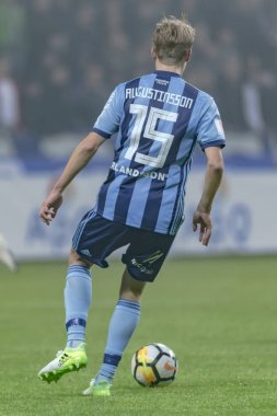 Solna, İsveç, Mart, 18, 2018: Djurgarden orta saha oyuncusu Jonathan Augustinsson, Svenska cupen yarı final agains AIK. DIF için nihai sonucu 2-0