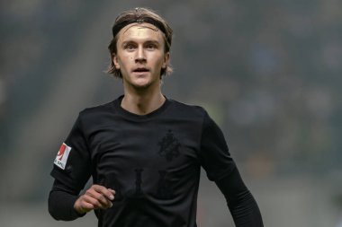 Solna, İsveç, Mart, 18, 2018: AIK Closeup oyuncu Kristoffer Olsson Svenska cupen yarı final. Djurgarden 2-0 kazandı ve Malmö Ff finalde mevcuttur