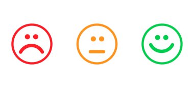 Beyaz arka planda bir dizi düz yüz ifadesi var. Mutlu ya da kızgın duygu