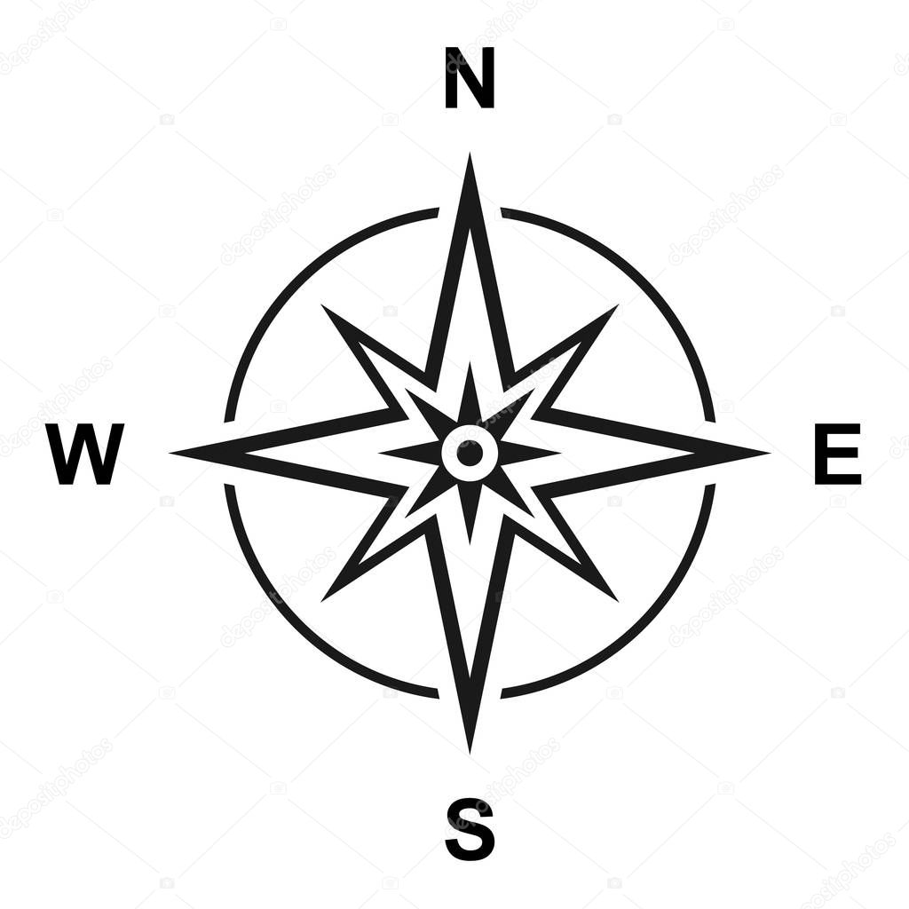 Modern flat icon compass with north, south, east and west symbol isolated on white background .