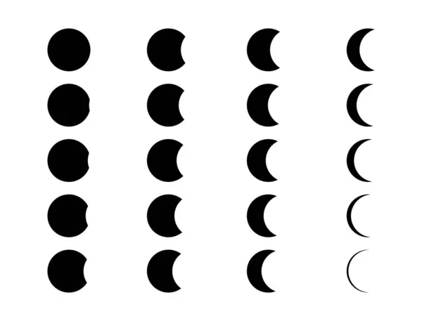 Fasi dell'icona lunare del set. Mezzaluna segno nero isolato su sfondo bianco — Vettoriale Stock