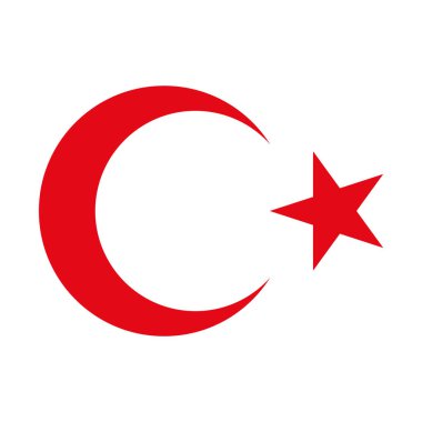 Hilal simgesi, beyaz arkaplanda izole edilmiş bayrak düzlüğü sembolü. Ay ve yıldız vektörü