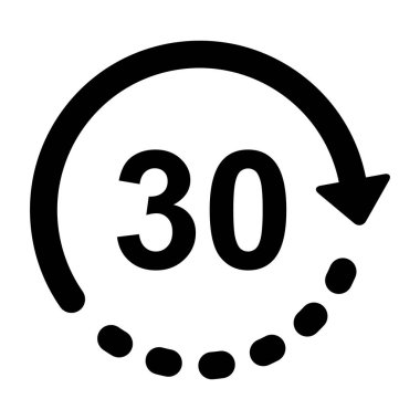 Zaman düzlüğü simgesi 30 dakikalık vektör, klasik saat tasarımı beyaz arkaplanda izole. Vektör illüstrasyonu