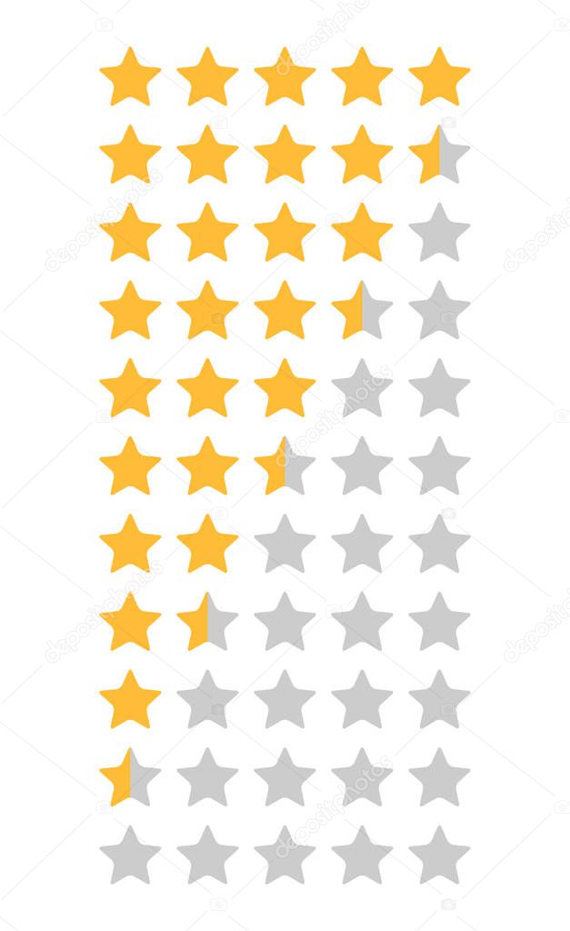 Set stars, customer quality symbol, vector product rating review flat icon for hotel, restaurant etc