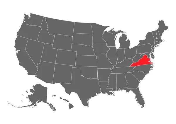 Mapa vectorial de Virginia. Alta ilustración detallada. Estado Unidos de América país — Vector de stock
