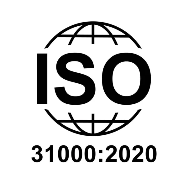 Iso 31000:2020 icon. Standard quality symbol. Vector button isolated on black background — 스톡 벡터