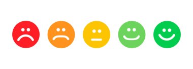 Beyaz arka planda bir dizi düz yüz ifadesi var. Mutlu ya da kızgın duygu