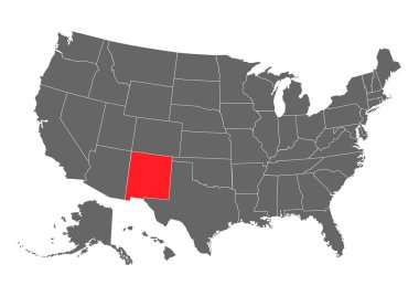 New Mexico vektör haritası. Çok detaylı bir illüstrasyon. Amerika Birleşik Devletleri ülkesi