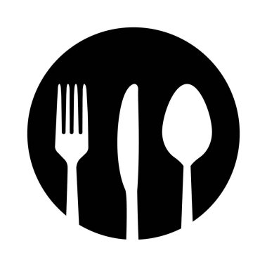 Beyaz arka planda kaşık, çatal ve bıçak ikonu var. Moda araç tasarım biçimi