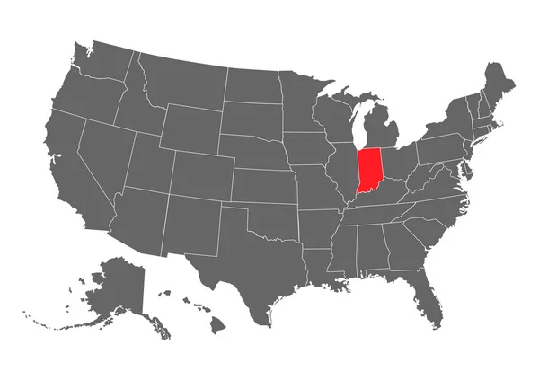 Indiana Vektorkarte. Hoch detaillierte Abbildung. Land der Vereinigten Staaten — Stockvektor