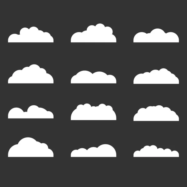 Set van afwijkende wolk pictogrammen in plat ontwerp geïsoleerd op zwarte achtergrond. Cloud symbool voor uw web etc — Stockvector