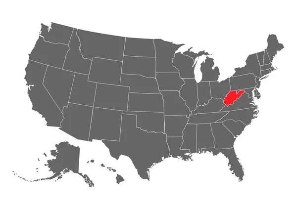 Χάρτης Διανύσματος Της Δυτικής Βιρτζίνια Υψηλή Λεπτομερής Απεικόνιση Ηνωμένες Πολιτείες — Διανυσματικό Αρχείο