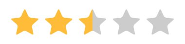 Two and half stars, customer quality symbol, vector product rating review flat icon for hotel, restaurant etc .