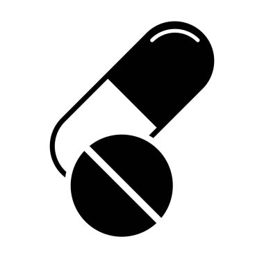 İlaç hapı yassı kapsül ikonu. Beyaz arkaplanda vektör işareti izole edildi. Eczane çizimi .